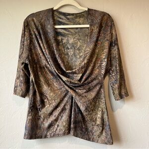 Y2k metallic cheetah 90s spice print animal mob boss cowl neck rachel copper low